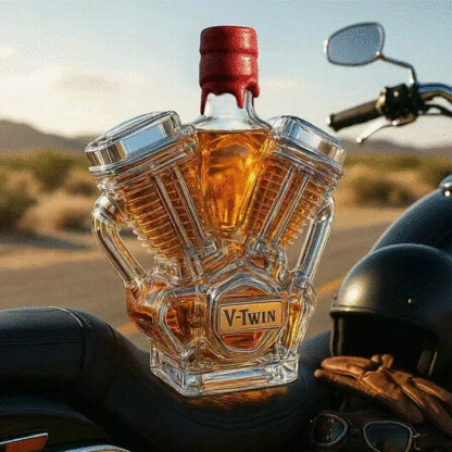V Class Motorcycle Engine Unleaded Glass Whiskey Bottle-Storyflask