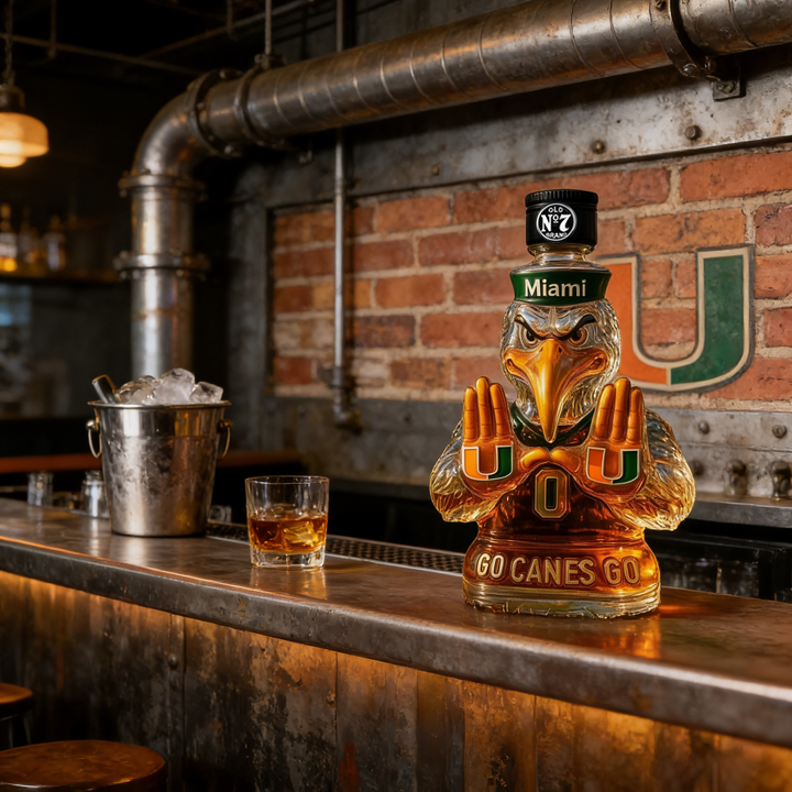 Miami Hurricanes Go Canes Go Whiskey Bottle - The One-And-Only Sebastian the Ibis