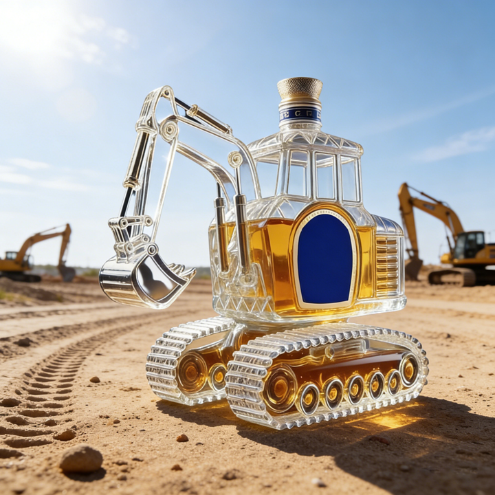 Novelty Excavator-Shaped Whiskey Bottle - Intricate Detailed Premium Glass Decanter