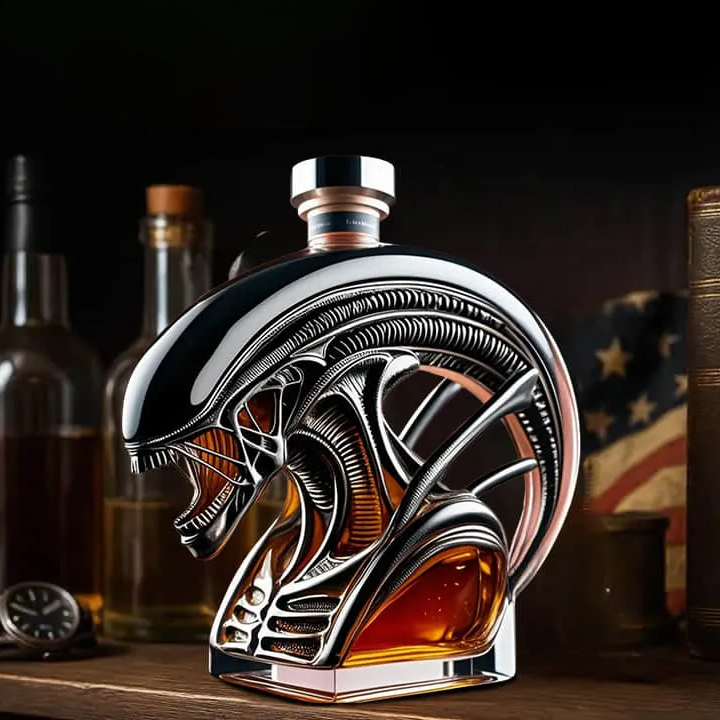 Alien-Inspired Biomechanical Decanter - Glass Art Statue Bottle for Whiskey Wine Beer