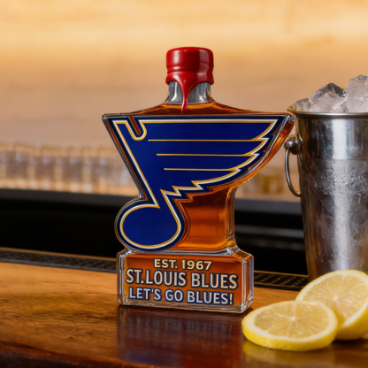 St. Louis Blues Let’s Go Blues Whiskey Bottle - A Sculpted Tribute to St. Louis Hockey