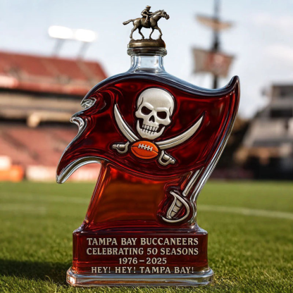 Tampa Bay Buccaneers 50 Seasons Hey Hey Tampa Bay Whiskey Bottle