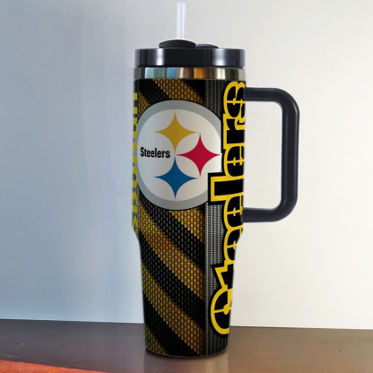 NFL Stainless Steel Tumbler with Handle and Straw - 40oz Double Wall Insulated Travel Mug with Lid