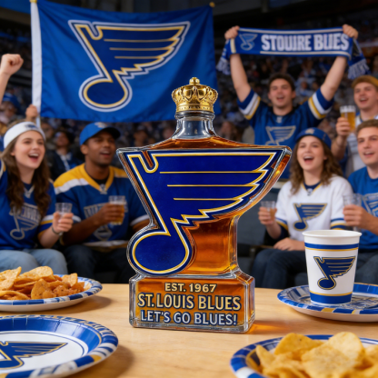 St. Louis Blues Let’s Go Blues Whiskey Bottle - A Sculpted Tribute to St. Louis Hockey