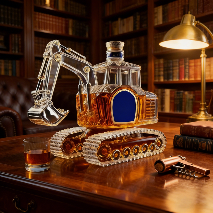 Novelty Excavator-Shaped Whiskey Bottle - Intricate Detailed Premium Glass Decanter