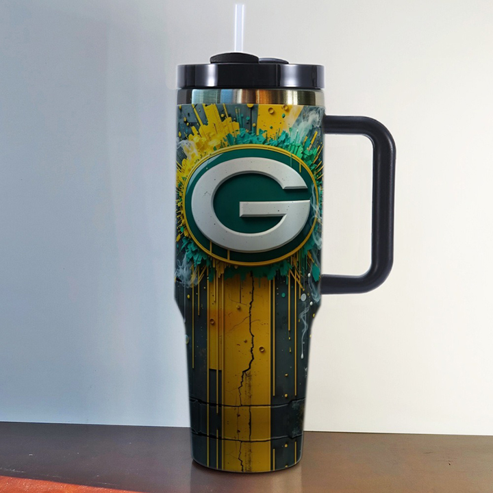NFL Stainless Steel Tumbler with Handle and Straw - 40oz Double Wall Insulated Travel Mug with Lid