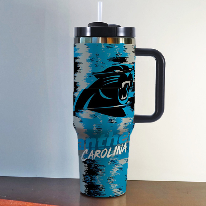 NFL Stainless Steel Tumbler with Handle and Straw - 40oz Double Wall Insulated Travel Mug with Lid