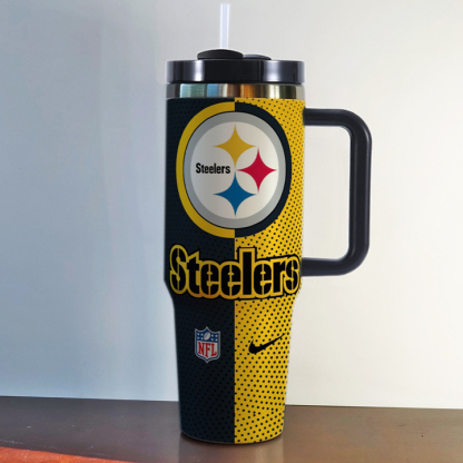 NFL Stainless Steel Tumbler with Handle and Straw - 40oz Double Wall Insulated Travel Mug with Lid
