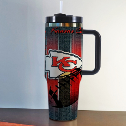 NFL Stainless Steel Tumbler with Handle and Straw - 40oz Double Wall Insulated Travel Mug with Lid