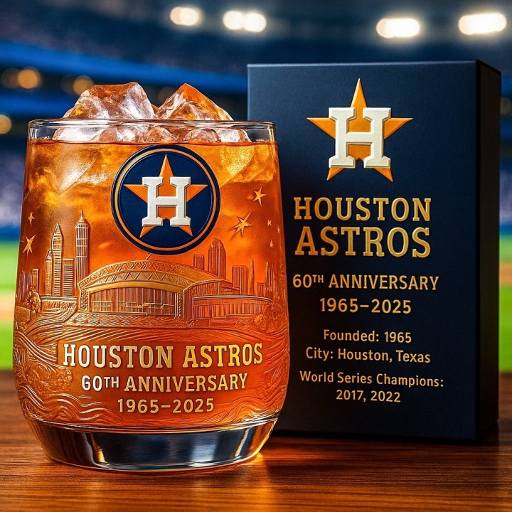 ⚾ MLB Team🔥Houston Astros 60th Anniversary Whiskey Glass-Storyflask