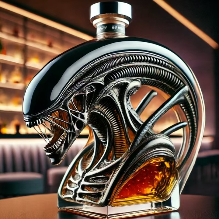 Alien-Inspired Biomechanical Decanter - Glass Art Statue Bottle for Whiskey Wine Beer