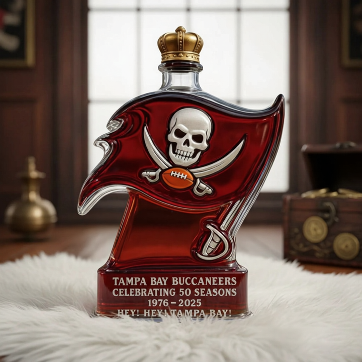 Tampa Bay Buccaneers 50 Seasons Hey Hey Tampa Bay Whiskey Bottle