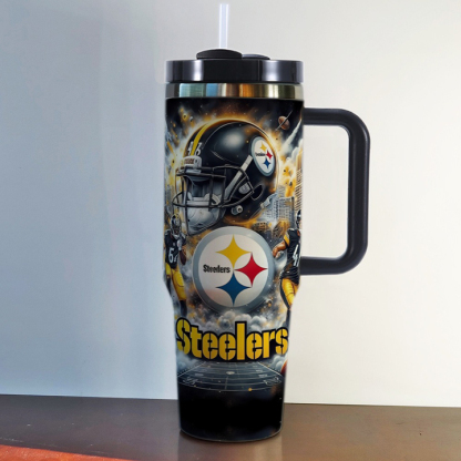 NFL Stainless Steel Tumbler with Handle and Straw - 40oz Double Wall Insulated Travel Mug with Lid