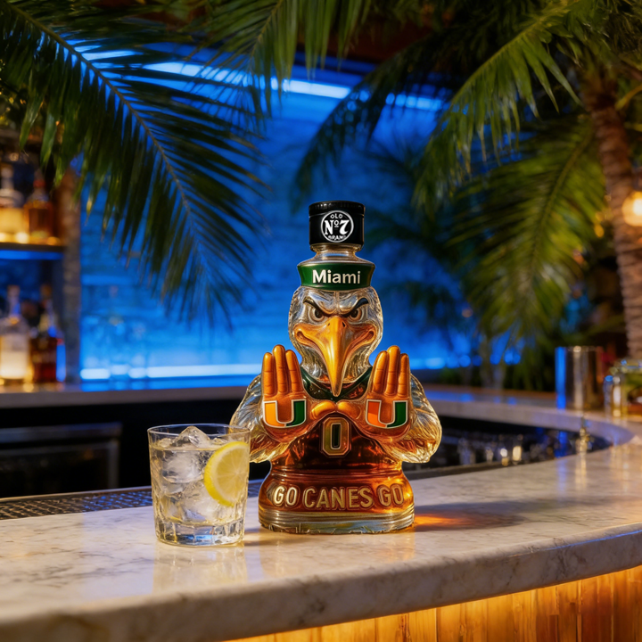 Miami Hurricanes Go Canes Go Whiskey Bottle - The One-And-Only Sebastian the Ibis