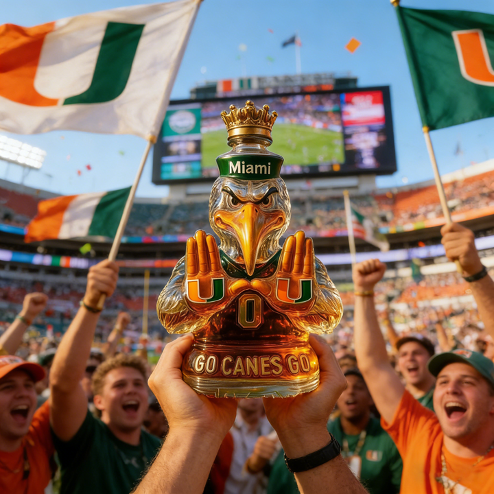 Miami Hurricanes Go Canes Go Whiskey Bottle - The One-And-Only Sebastian the Ibis