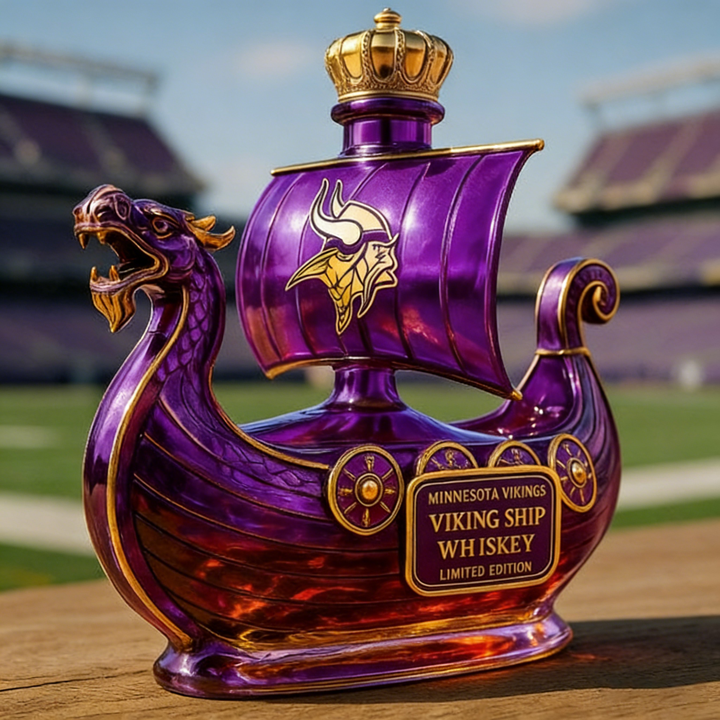 Minnesota Vikings Dragon‐head Ship Custom Whiskey Bottle - A Commandin