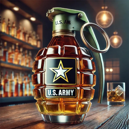 Military Style Grenade Whiskey Bottle - Collectible Engraved Hand-Grenade Shape Decanter