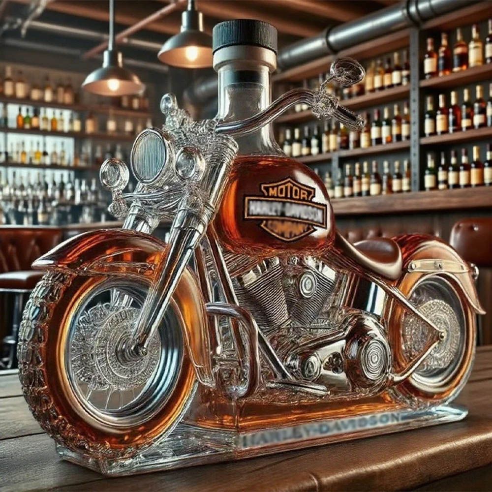 Retro Motorcycle Shape Glass Whiskey Bottle-Storyflask