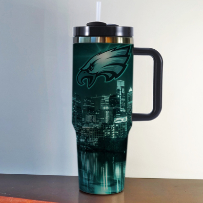 NFL Stainless Steel Tumbler with Handle and Straw - 40oz Double Wall Insulated Travel Mug with Lid
