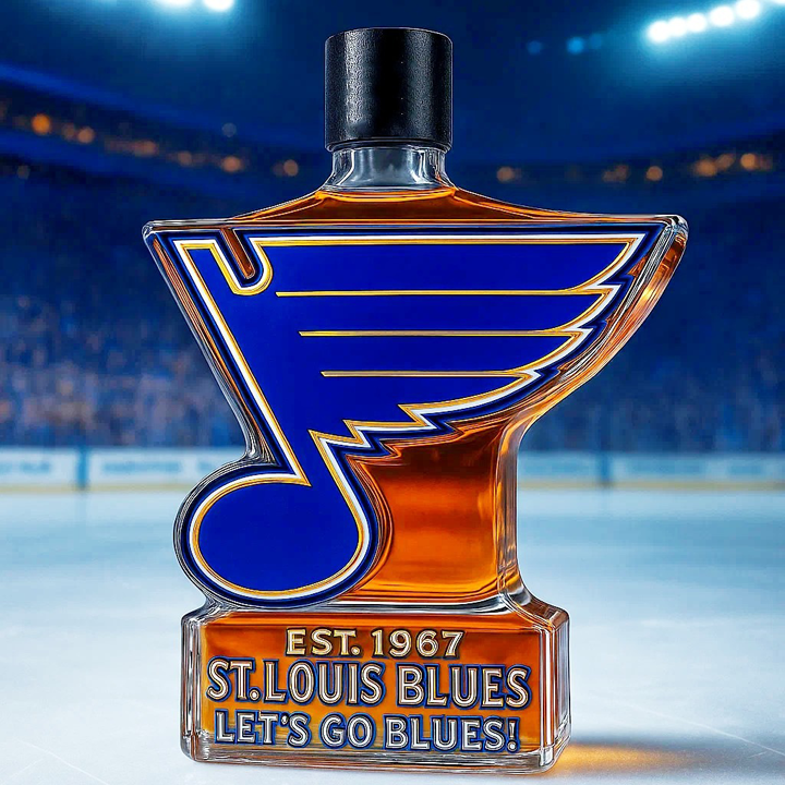 St. Louis Blues Let’s Go Blues Whiskey Bottle - A Sculpted Tribute to St. Louis Hockey