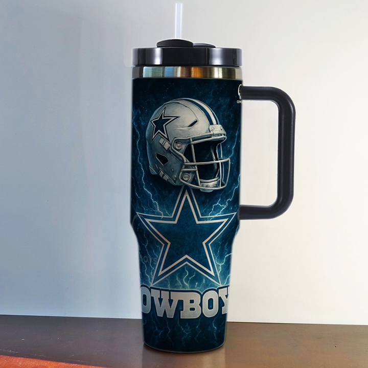 NFL Stainless Steel Tumbler with Handle and Straw - 40oz Double Wall Insulated Travel Mug with Lid