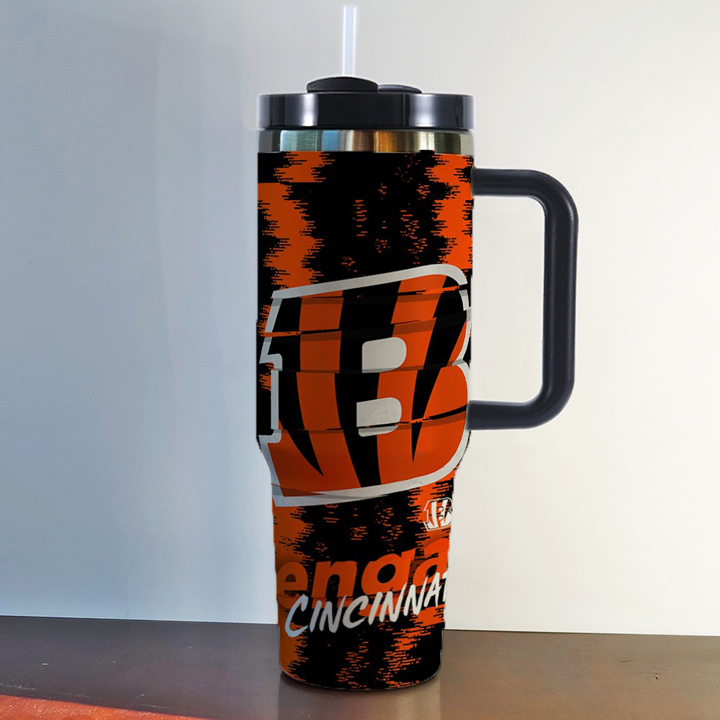 NFL Stainless Steel Tumbler with Handle and Straw - 40oz Double Wall Insulated Travel Mug with Lid