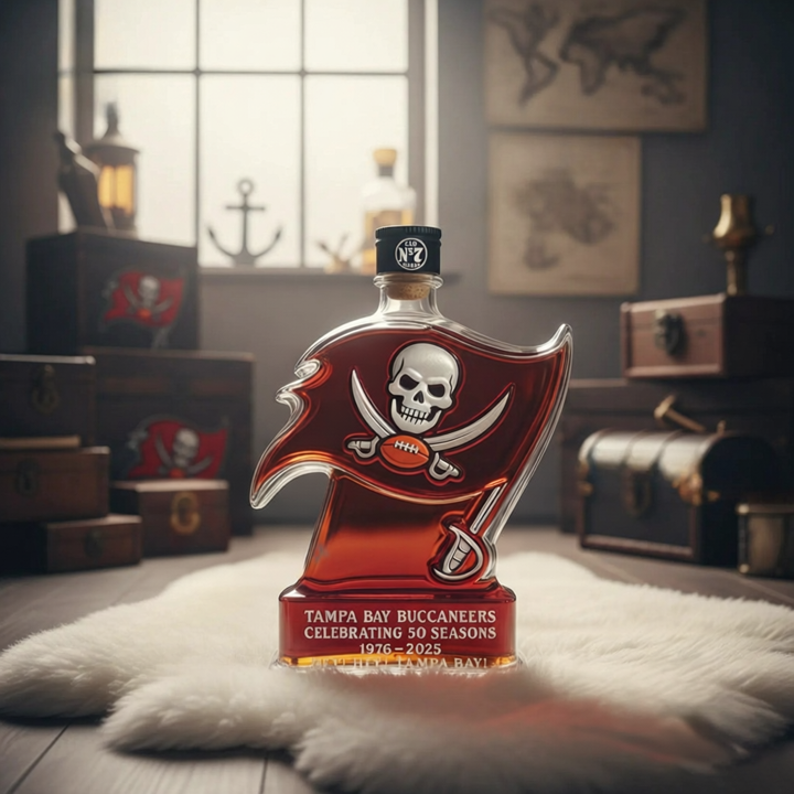 Tampa Bay Buccaneers 50 Seasons Hey Hey Tampa Bay Whiskey Bottle