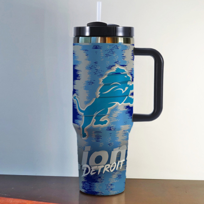 NFL Stainless Steel Tumbler with Handle and Straw - 40oz Double Wall Insulated Travel Mug with Lid