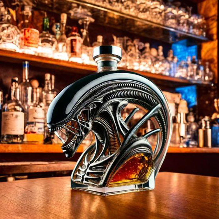 Alien-Inspired Biomechanical Decanter - Glass Art Statue Bottle for Whiskey Wine Beer