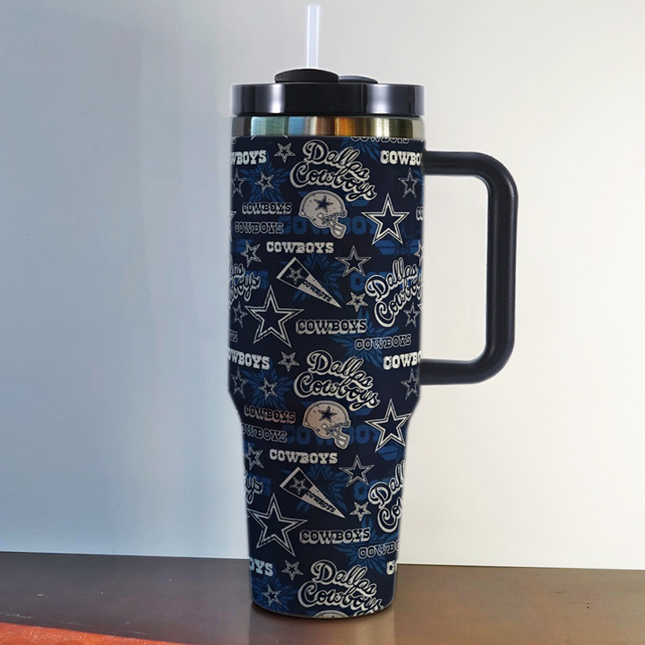 NFL Stainless Steel Tumbler with Handle and Straw - 40oz Double Wall Insulated Travel Mug with Lid