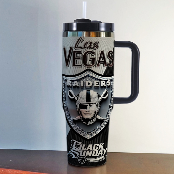 NFL Stainless Steel Tumbler with Handle and Straw - 40oz Double Wall Insulated Travel Mug with Lid