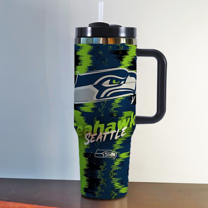 NFL Stainless Steel Tumbler with Handle and Straw - 40oz Double Wall Insulated Travel Mug with Lid