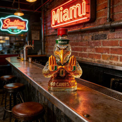 Miami Hurricanes Go Canes Go Whiskey Bottle - The One-And-Only Sebastian the Ibis