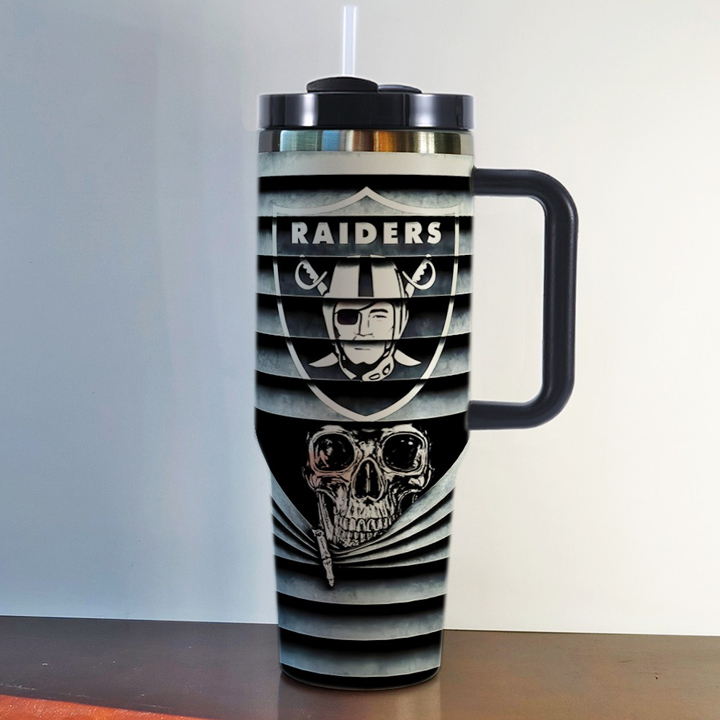 NFL Stainless Steel Tumbler with Handle and Straw - 40oz Double Wall Insulated Travel Mug with Lid