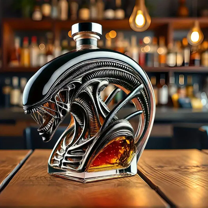 Alien-Inspired Biomechanical Decanter - Glass Art Statue Bottle for Whiskey Wine Beer