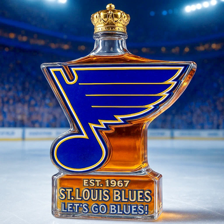 St. Louis Blues Let’s Go Blues Whiskey Bottle - A Sculpted Tribute to St. Louis Hockey