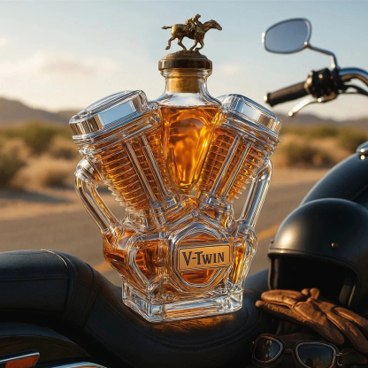 V Class Motorcycle Engine Unleaded Glass Whiskey Bottle-Storyflask