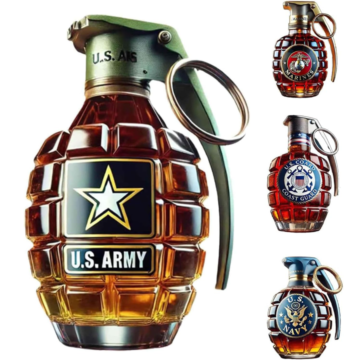 Military Style Grenade Whiskey Bottle - Collectible Engraved Hand-Grenade Shape Decanter