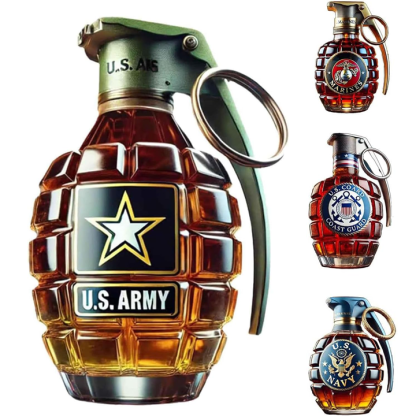 Military Style Grenade Whiskey Bottle - Collectible Engraved Hand-Grenade Shape Decanter