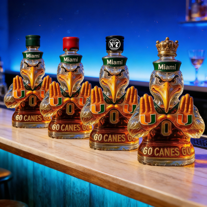 Miami Hurricanes Go Canes Go Whiskey Bottle - The One-And-Only Sebastian the Ibis