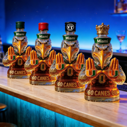 Miami Hurricanes Go Canes Go Whiskey Bottle - The One-And-Only Sebastian the Ibis
