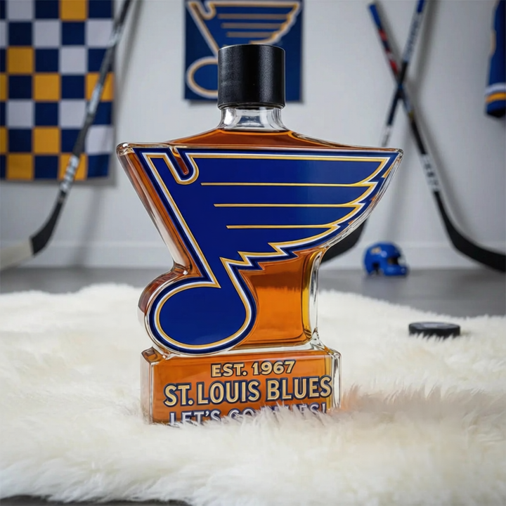 St. Louis Blues Let’s Go Blues Whiskey Bottle - A Sculpted Tribute to St. Louis Hockey