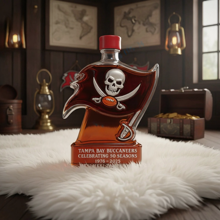 Tampa Bay Buccaneers 50 Seasons Hey Hey Tampa Bay Whiskey Bottle