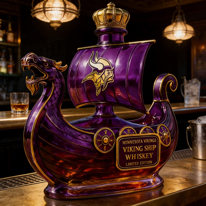 Minnesota Vikings Dragon‐head Ship Custom Whiskey Bottle - A Commanding Tribute to The Franchise’s Heritage
