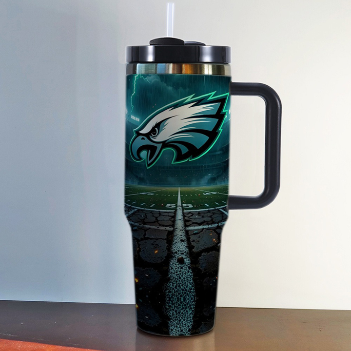 NFL Stainless Steel Tumbler with Handle and Straw - 40oz Double Wall Insulated Travel Mug with Lid