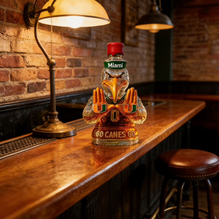 Miami Hurricanes Go Canes Go Whiskey Bottle - The One-And-Only Sebastian the Ibis