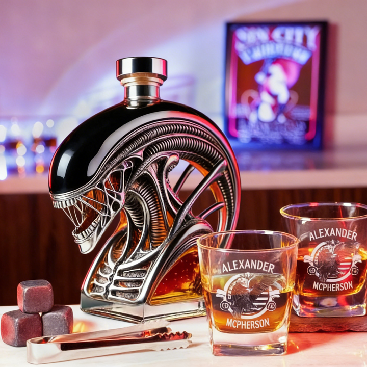 Alien-Inspired Biomechanical Decanter - Glass Art Statue Bottle for Whiskey Wine Beer