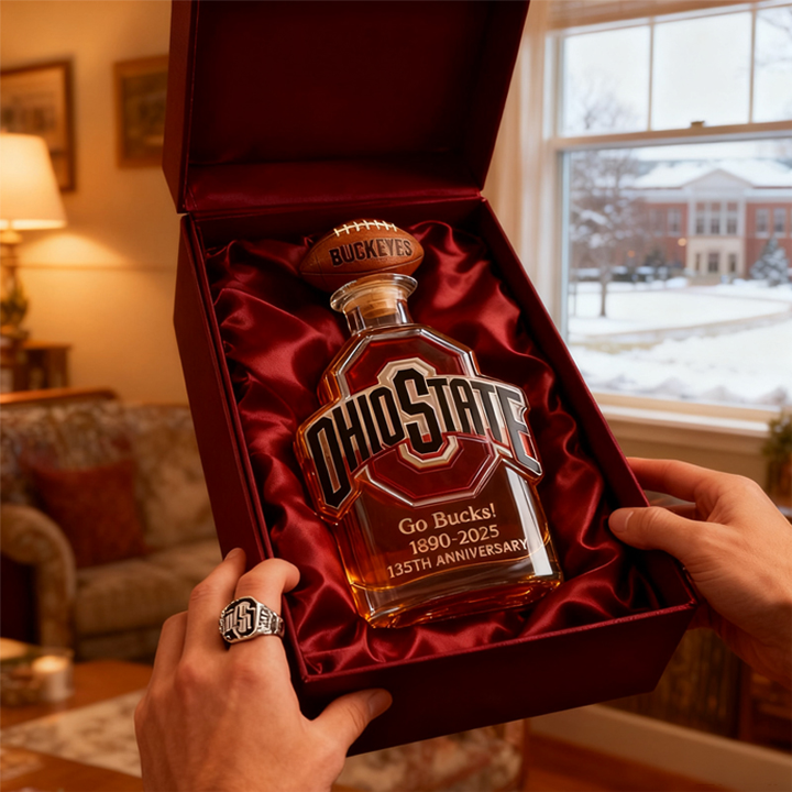 Ohio State Buckeyes Go Bucks 1980-2025 135th Anniversary Custom Whiskey Bottle-Storyflask