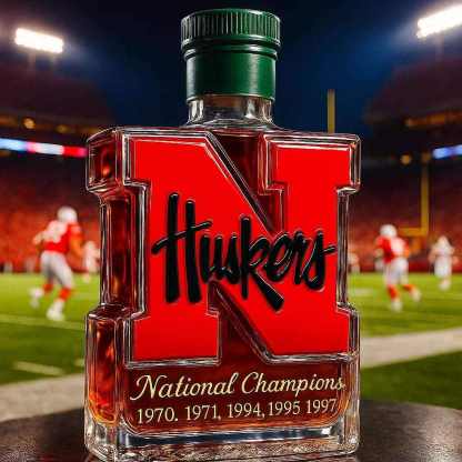 Nebraska Cornhuskers 5-Time National Champions Whiskey Bottle-Storyflask
