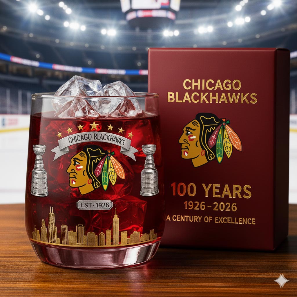 Chicago Blackhawks 100th Anniversary Whiskey Glass-Storyflask